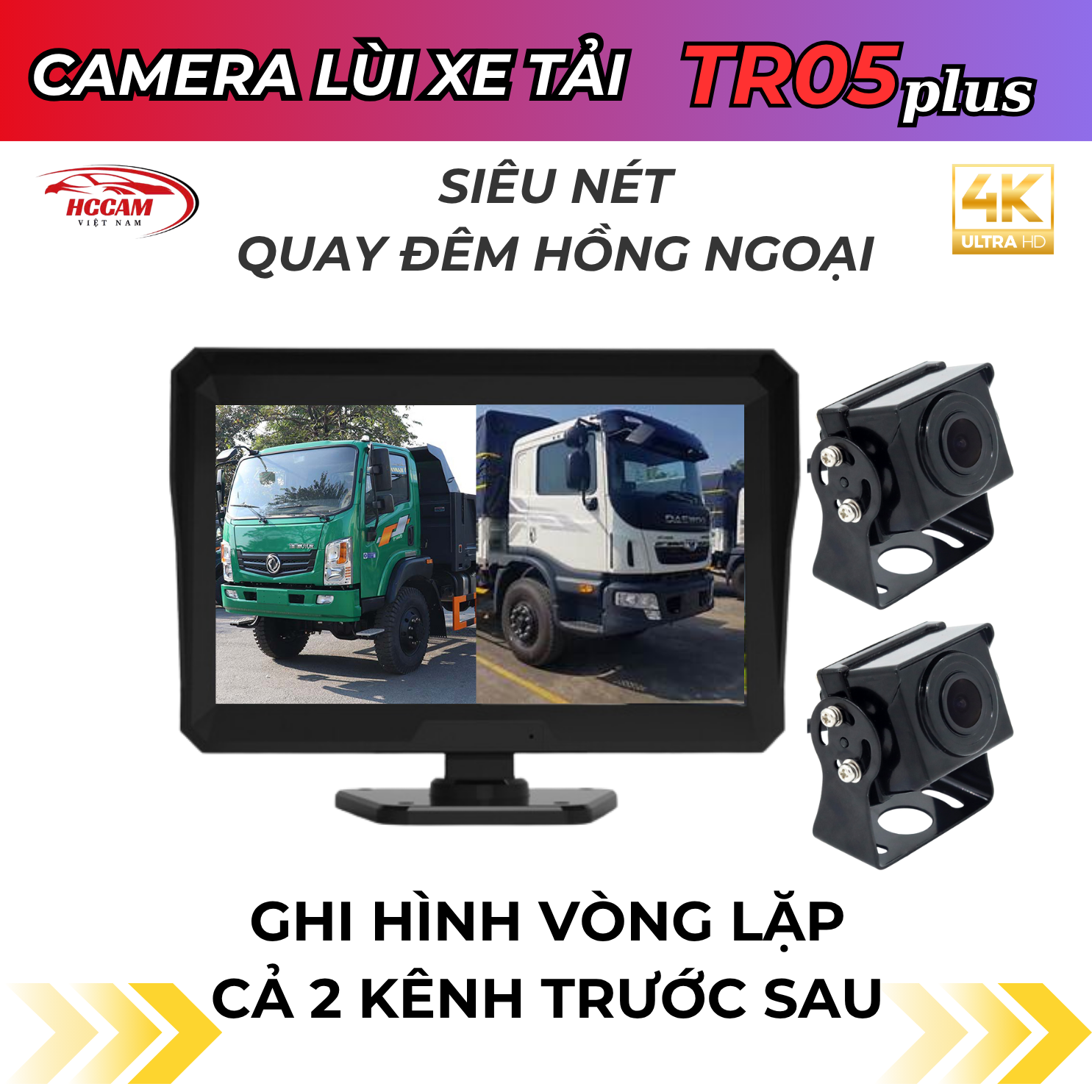 TR05 PLUS - Camera hành trình xe tải 2 mắt rời, ghi hình trước sau, ghi đè vòng lặp thông minh, hỗ trợ vạch kẻ lùi, hỗ trợ hồng ngoại quay đêm... 1